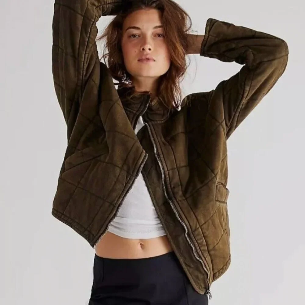 BEST NWT Free People Dolman Quilted Knit Jacket XS/S/M/L Olive Military Green - Picture 6 of 7